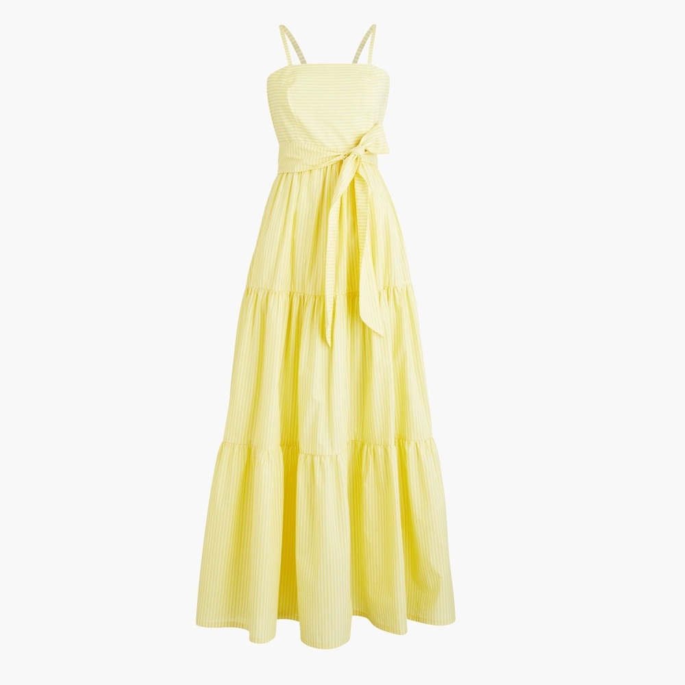 J. Crew Yellow Tie Front Tiered Maxi Dress
